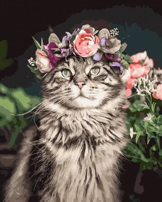 Картина по номерам \"Кот в цветах\