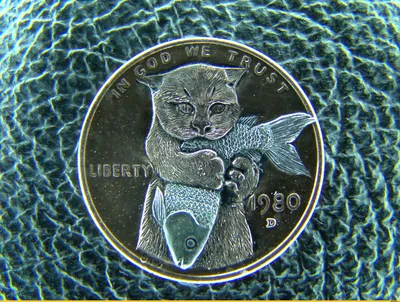 Кот-рыболов / монета :: hand engraved :: hobo nickel :: котэ (прикольные  картинки с кошками) / смешные картинки и другие приколы: комиксы, гиф  анимация, видео, лучший интеллектуальный юмор.
