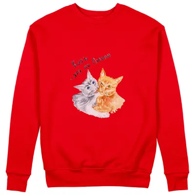 Мужской свитшот «Коты, любовь, кусь» цвет красный - дизайнер принта Torrika
