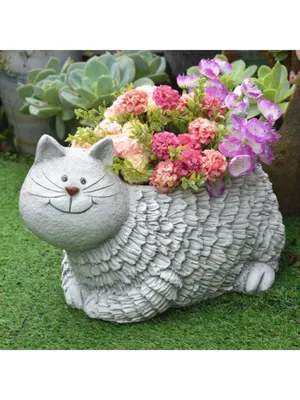 Кашпо для цветов напольное декоративное \"Кошка в саду\" Декор для дома  26884705 купить в интернет-магазине Wildberries