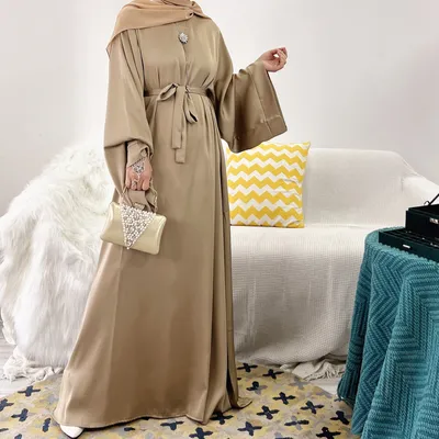 Рамадан мусульманский модный хиджаб платье ИД сатин абайя Дубай Турция ислам  одежда базовые закрытые Абайи для женщин Африканский кафтан Халат - купить  по выгодной цене | AliExpress