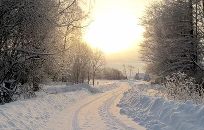 Обои зима, дорога, деревня, зимняя дорога картинки на рабочий стол, раздел  природа - скачать