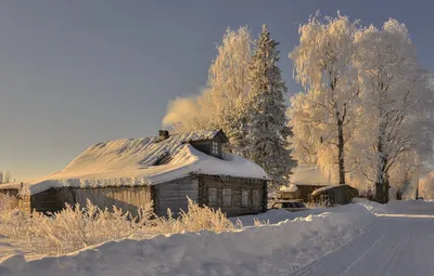 Обои зима, утро, деревня, Архангельская область, Саунино картинки на  рабочий стол, раздел природа - скачать