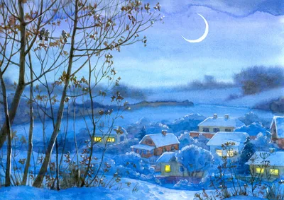 Деревня ночь зима | Мрачные места, Пейзажи, Зимние сцены