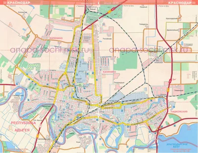 Карта Краснодара. Карта улиц Краснодара подробная. Карта улиц города  Краснодар - столицы Краснодарского края