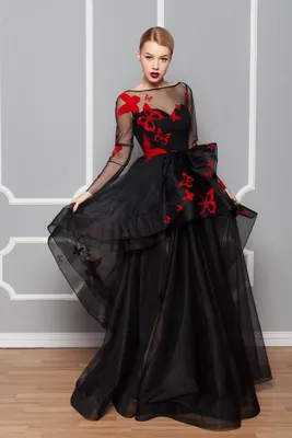 Вечернее платье Бабочки фатин черно-красное — MOONMODA