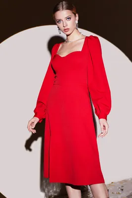 Купить Красное вечернее платье с квадратным вырезом и боковым разрезом: до  колена, цвет красный, материал костюмная ткань, стиль нарядный, купить в  интернет-магазине VOVK за 1390 грн.