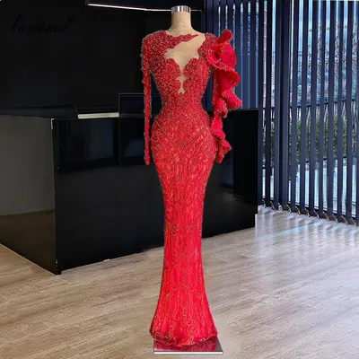 Женское вечернее платье-русалка, красное платье с бусинами, длинным  рукавом, в турецком стиле, для выпускного вечера, 2021 - купить по выгодной  цене | AliExpress