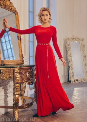 Красное вечернее платье в пол из бархата