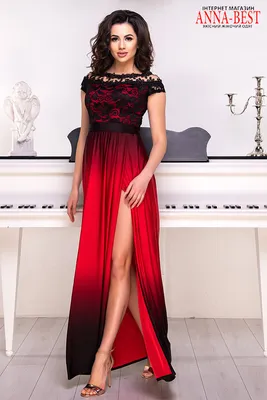 Красное вечернее платье с разрезом НОРМА, БАТАЛ \"Миледи\" / anna-best.com