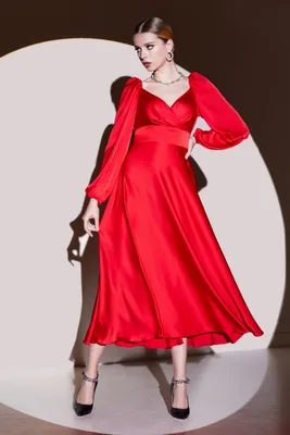 Купить Красное платье мидакси с длинным рукавом на запах: мидакси, цвет  красный, материал искусственный шелк, стиль нарядный, купить в  интернет-магазине VOVK за 1790 грн.