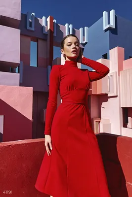 Красное платье миди с поясом (арт. ) ♡ интернет-магазин Gepur