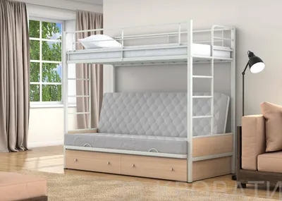 Купить двухъярусную кровать-диван | Дакар-1 с ящиками белый/дуб молочный