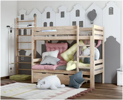 Двухъярусная кровать 190x80/ Кровать двухъярусная ( двухэтажная кровать )  \"Высокий борт\" деревянная/ 2 ярусная кровать PufLife/ борт 34 см — купить в  интернет-магазине по низкой цене на Яндекс Маркете