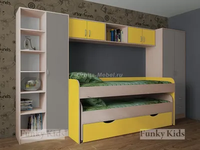 Комплект детской мебели Фанки 8 - Двухъярусная кровать, стеллаж, подвесной  мост и шкаф