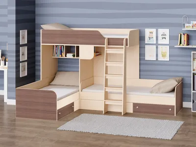 Двухъярусная кровать Трио для троих детей, купить в Москве -  интернет-магазин «Мебель с фабрики», доставка