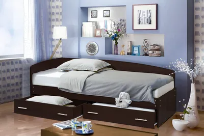 Кровать-софа №2 Берн 80х190 для подростка от 3 лет. С ящиками. Цвет Орех  гварнери