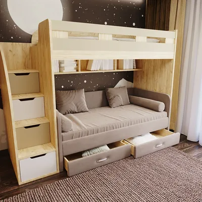 Кровать двухъярусная с диваном для подростка — купить по цене 137 087 ₽ -  Интернет магазин Roomika
