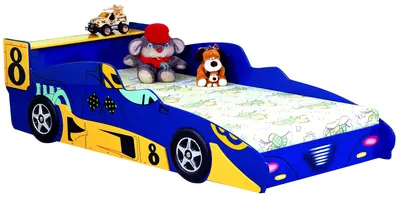 детская кровать машина для мальчика, Детская кровать - Гоночная машина  Формула 1 - Racing Car F1, артикул 350, кровать для ребенка в возрасте от  3-х до 16 лет, кровать машина из МДФ, цвет синий
