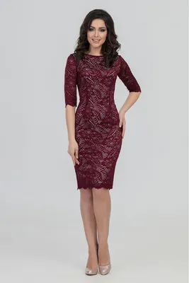 Бордовое кружевное платье-футляр миди Adolfia bordo купить в  интернет-магазине Divaroom