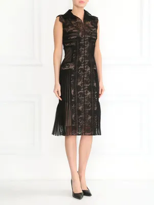 Alberta Ferretti черное кружевное платье-футляр из шелка с плиссировкой  (41865) купить со скидкой – распродажа в Боско Аутлет