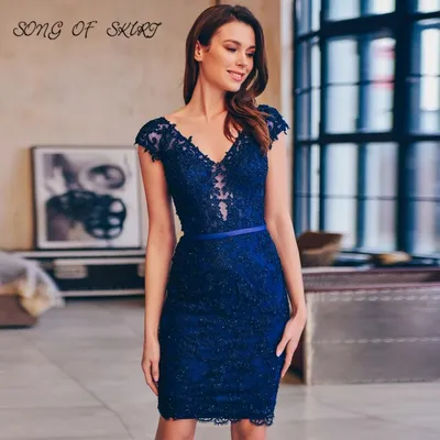 Женское коктейльное платье с V-образным вырезом, синее кружевное платье- футляр с открытой спиной, вечернее платье знаменитости - купить по выгодной  цене | AliExpress
