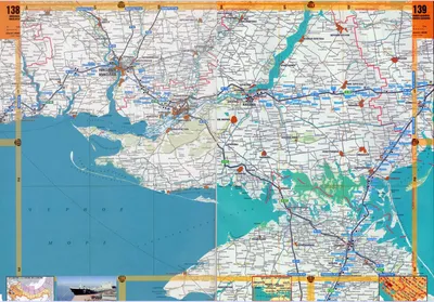 Карта побережья Крыма. Крым - подробная крупномасштабная карта побережья  Крымского полуострова. Карта побережья Крыма - Черное и Азовское море