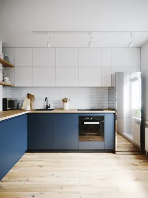 Кухня на заказ синяя фасад краска мат низ, верх белые. по выгодным ценам от  «Алька Мебель» - 937814810