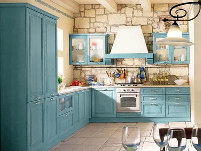 Голубая кухня в стиле Прованс - 42 фото