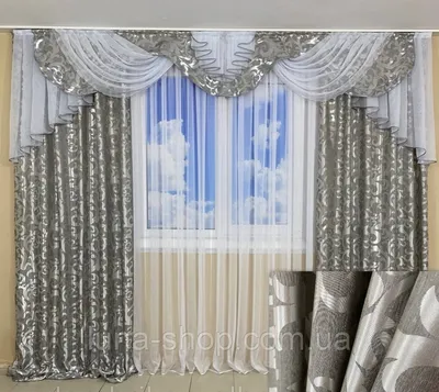 Готовые шторы с ламбрекеном Даниэлла, серый, на карниз 3 м: продажа, цена в  Запорожье. Ламбрекены от \"Интернет-магазин домашнего текстиля \"ЛУНА\"\" -  744851574