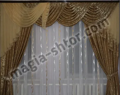 Ламбрекен золотистый и готовые шторы из жаккарда 150х270 cm (2 шт):  продажа, цена в Херсонской области. Ламбрекены от \"Магія штор\" - 21858589