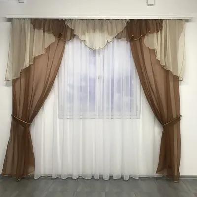 Готовые шторы с ламбрекеном для гостиной, спальни, детской комнаты из  шифона в коричневом цвете., цена 1012 грн — Prom.ua (ID#1549868830)