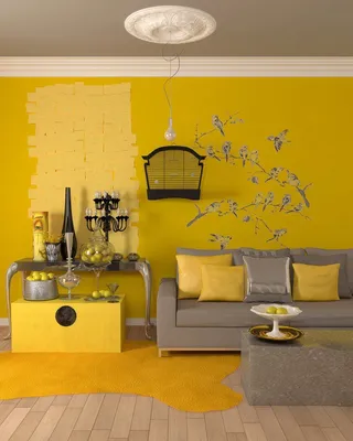Лимонный цвет стен - 65 фото
