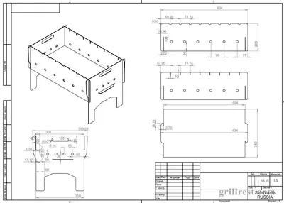 Скачать макет (чертеж) простого мангала без гибки в PDF, DWG