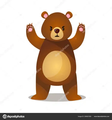 Смешные сердито-коричневые медвежьи лапы гризли подняты векторное  изображение ©greenpic.studio 299081950