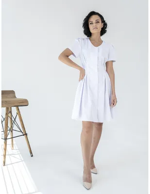 Платье медицинское женское белое c защипами - купить в СПб для салона  красоты, бьюти-мастера, стоматолога