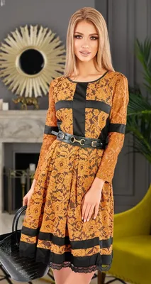 КОМБИНИРОВАННОЕ ГИПЮРОВОЕ ПЛАТЬЕ Код товара: 1722 | Long sleeve dress,  Dresses with sleeves, Fashion