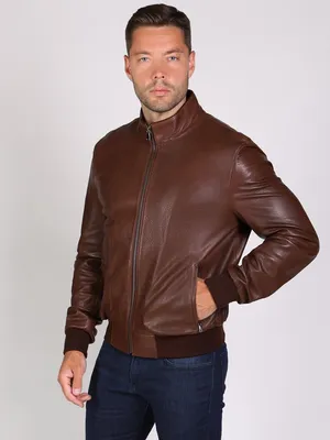 Коричневая мужская кожаная куртка на резинке BF 4091 купить в Москве