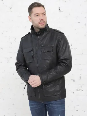 Удлиненная мужская кожаная куртка с наружными накладными карманами IND 019  купить в Москве