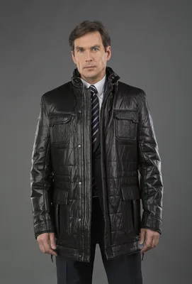 Удлиненная мужская куртка Vesivio из натуральной кожи 4497/V07 - черный