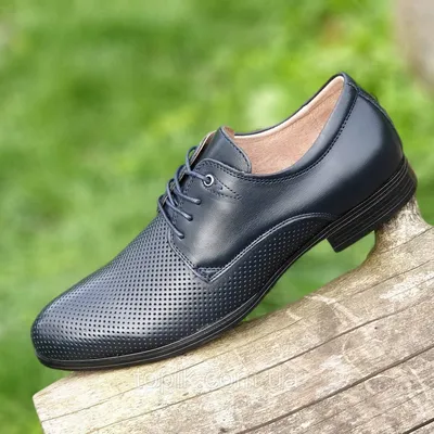 Мужские летние модельные кожаные туфли на шнурках в дырочку темно синие  почти черные (Код: 1467): купить в интернет-магазине «Topik» (Украина)