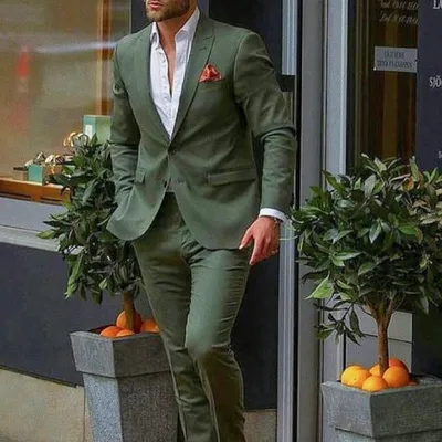 2023 повседневные стильные мужские костюмы из 2 предметов (пиджак + брюки)  темно-зеленого цвета, облегающий смокинг для жениха, модный Индивидуальный  костюм, Свадебный роскошный костюм - купить по выгодной цене | AliExpress