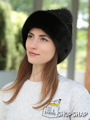 Черная шапка из норки с помпоном, Рица, женская, зимняя, sh-1470.
