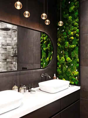 Стабилизированный мох на стенах ванной комнаты - Фотографии красивых  интерьеров