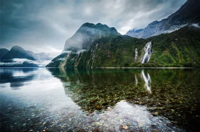Обои на монитор | Природа | новая зеландия, природа, горы, озеро, водопад