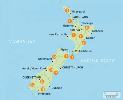 Карта Южного острова Новой Зеландии городов - карта Южного острова Новой  Зеландии городов (Австралия и Новая Зеландия - Океания)