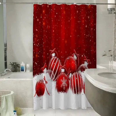 Шторы для ванной «Красные новогодние шарики» - купить в Москве, цена в  Интернет-магазине Обои 3D