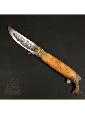 Нож ручной работы \"Щука\" в исполнении якута с рукоятью из капа вяза и  кожаными ножнами купить в Харькове