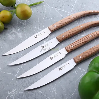 Набор из 4-х ножей для стейка из нержавеющей стали деревянная рукоять  светлое дерево серия Steak Knives Zwilling JA Henckels 39160-000 с  доставкой - Posudamart.Ru