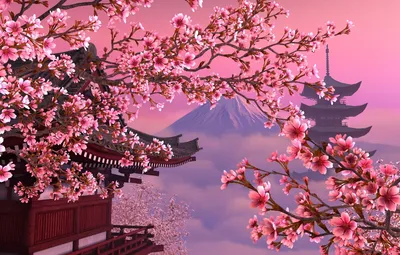 Обои япония, сакура, розовое, красиво картинки на рабочий стол, раздел  рендеринг - скачать